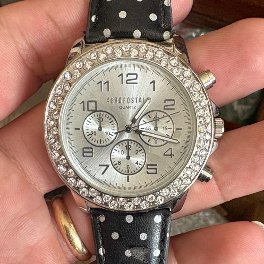 Aeropostale Black and Silver Crystal Watch